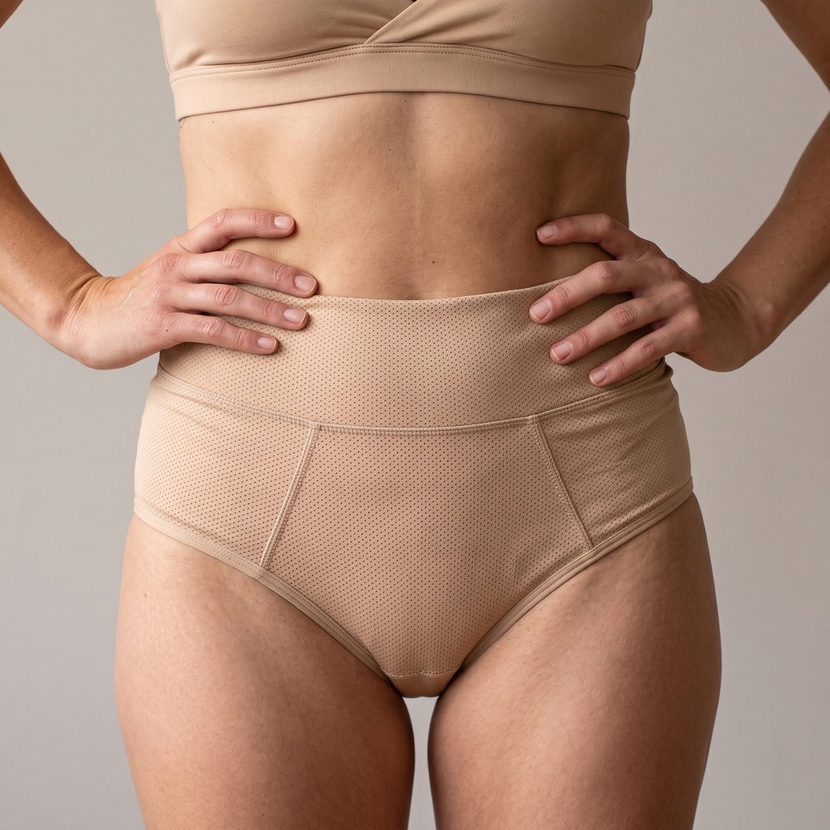 Puredries Leakproof Underwear in Golden Sand, worn