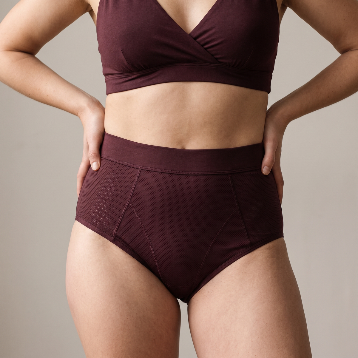 Puredries Leakproof Underwear in Velvet Merlot, worn