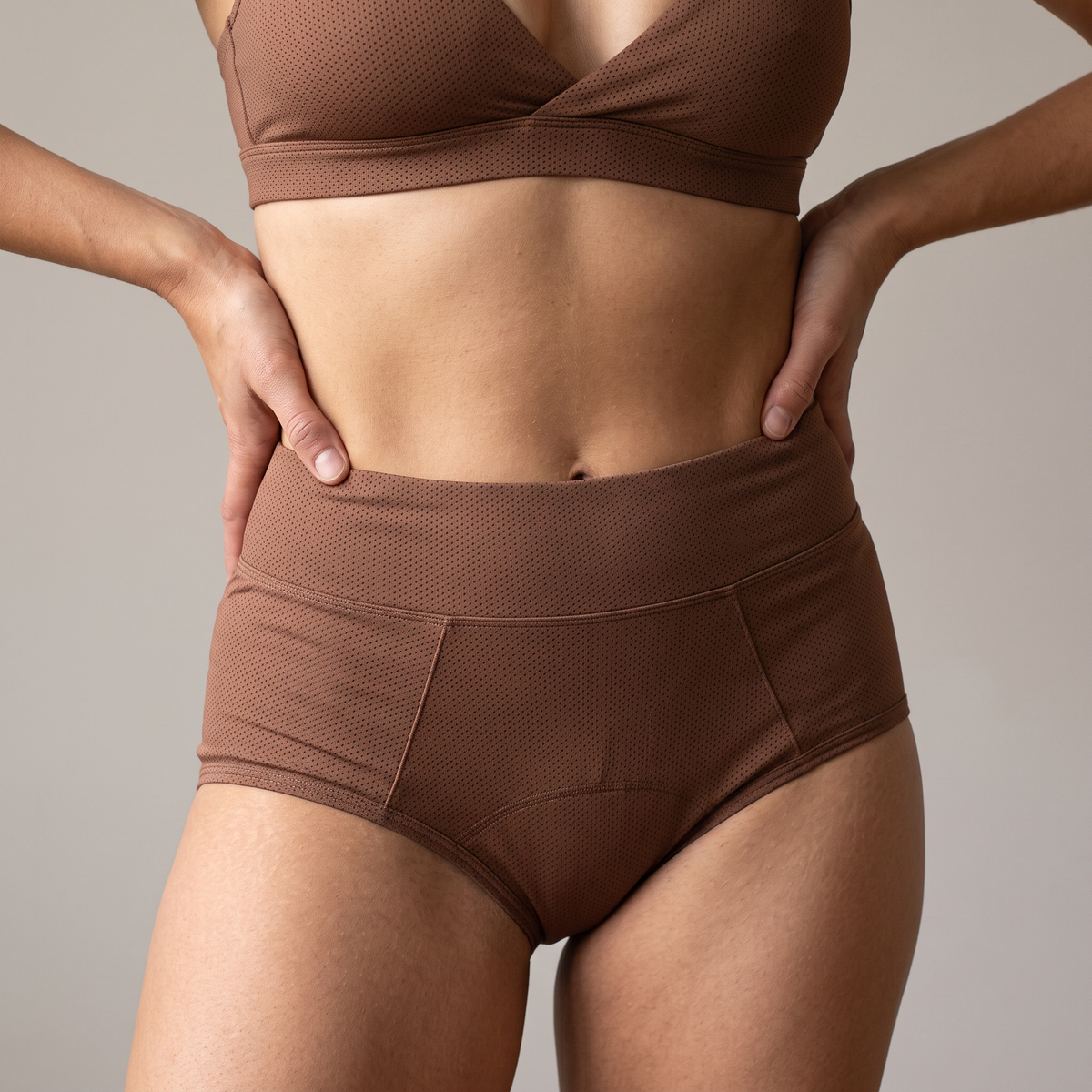 Puredries Leakproof Underwear in Mocha Luxe, worn
